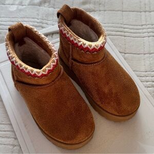 SHEIN Brown Boots with Red and White Trim